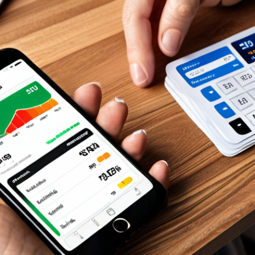Home 4 **
A person carefully organizing bills and credit cards, using a budgeting app on their phone, with a background showing a healthy credit score graphic. The scene emphasizes responsible financial habits.
**